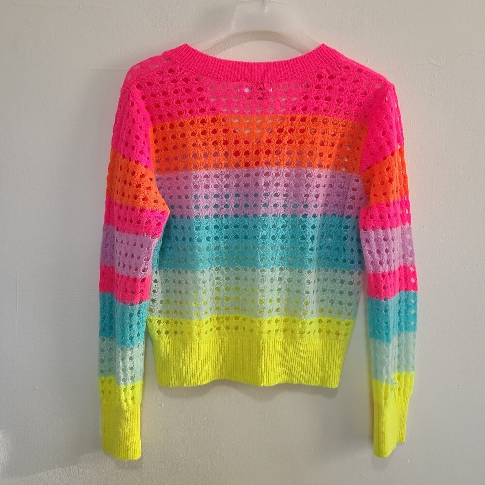 Brodie Cashmere Pointelle Sweater V Neck Multicolor Size M - Picture 2 of 7